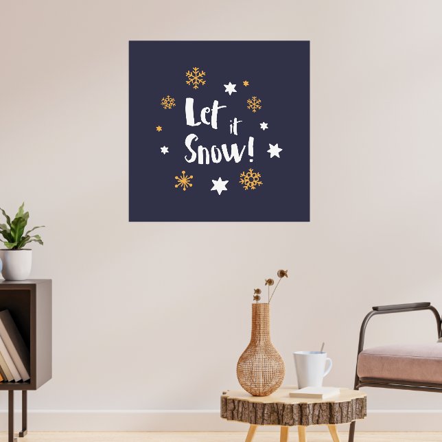 "Lass es schneit!" Calligrafie Christmas Blue Poster (Wohnzimmer 3)