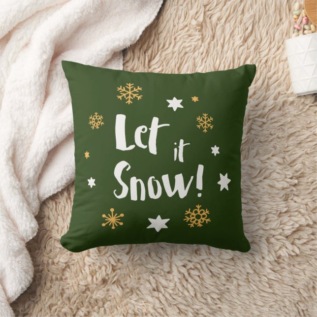 "Lass es schneit!" Calligrafie Christmas Green Kissen (Decke)