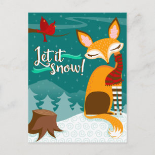 Lass es schneit! Fox and Kardinals Holiday Postcar Feiertagspostkarte