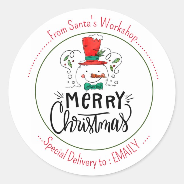 Lass es schneit. Happy Snowman Face Runder Aufkleber (Vorderseite)