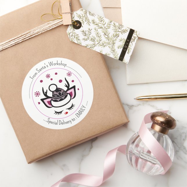 Lass es schneit. Happy Unicorn Face Frohe Weihnach Runder Aufkleber (Schenken)