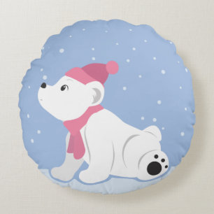 Lass es schneit! (Polar Bear Cub) Rundes Kissen