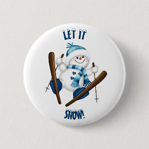 Lass es schneit! Snowman Skier Button