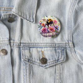 Lass es sein – Wasserfarben-Hummel-Frühlingsblumen Button
