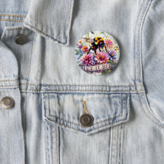Lass es sein – Wasserfarben-Hummel-Frühlingsblumen Button