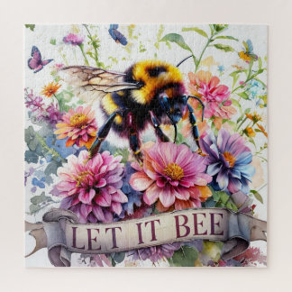 Lass es sein – Wasserfarben-Hummel-Frühlingsblumen Puzzle