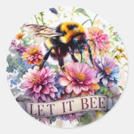 Lass es sein – Wasserfarben-Hummel-Frühlingsblumen Runder Aufkleber