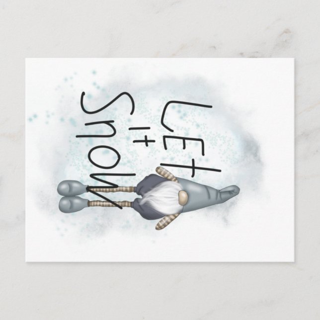 Lass es Winter Gnome schneien Feiertagspostkarte (Vorderseite)