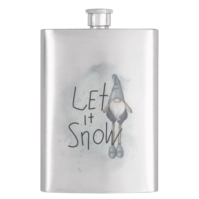 Lass es Winter Gnome schneien Flachmann (Vorderseite)