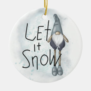 Lass es Winter Gnome schneien Keramik Ornament