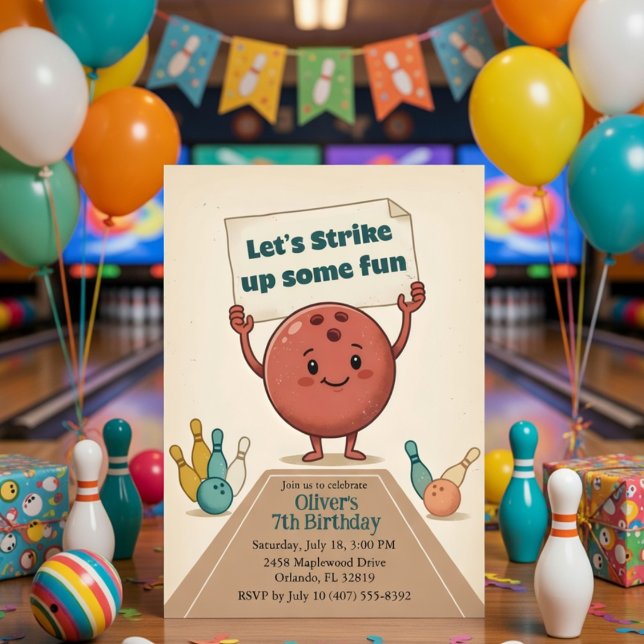 Lass etwas Spaß beim Bowlingparty aufleben Geburts Einladung (Von Creator hochgeladen)