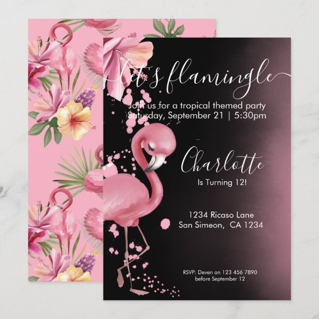 Lass Flamingle Tropical Pink Flamingo Geburtstag Einladung (Vorne/Hinten)
