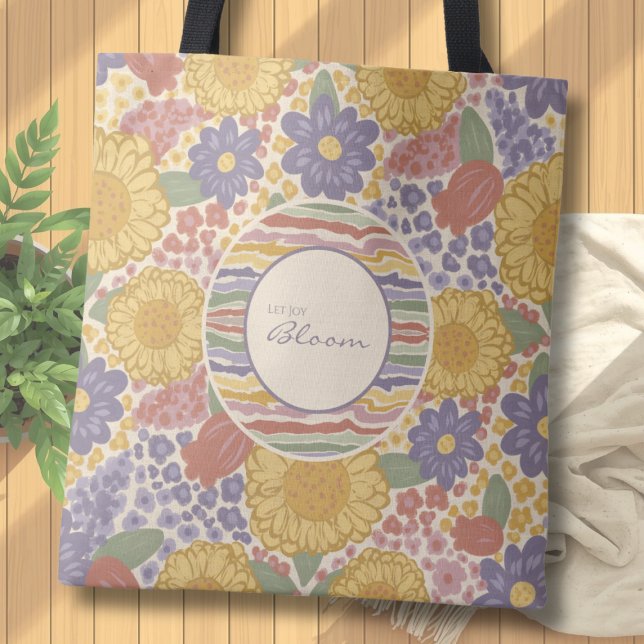 Lass Freude erblühen – Personalisierte Blumen-Trag (Let Joy Bloom Personalized Floral Tote Bag | Custom Initial & Name Gift)