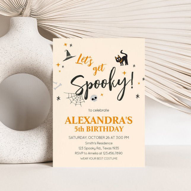 Lass Get Spooky Cat Halloween Party Einladung (Cat Lets Get Spooky Halloween Birthday Party Invitation)