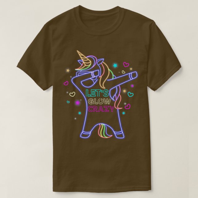 Lass Glow Crazy Dabbing Unicorn 80er Retro Geburts T-Shirt (Design vorne)
