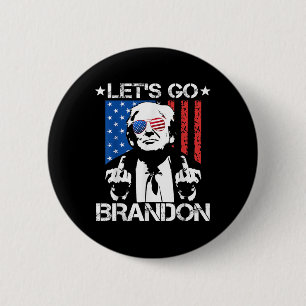 Lass Go Brandon Trump Middle Finger Flag Button