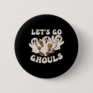 Lass Go Ghouls Costume Halloween Pumpkin Ghost Button