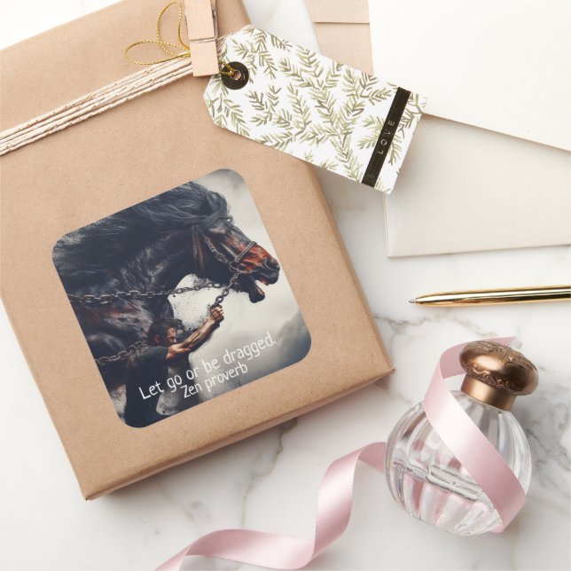 "Lass Go" und mächtiges Pferd Quadratischer Aufkleber (Schenken)