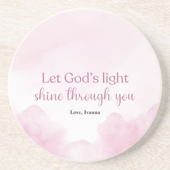 Lass Gottes Lichtschacht durch dich, rosa Wasserfa Getränkeuntersetzer (Vorne)