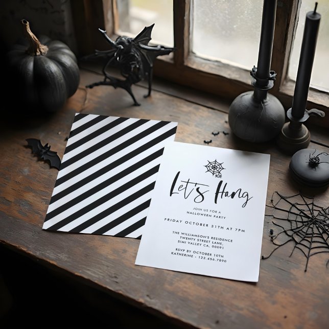 Lass Hang Black Minimal Spider Web-Halloween-Party Einladung (Let Hang Black Minimal Spider Web Halloween Party Invitation)