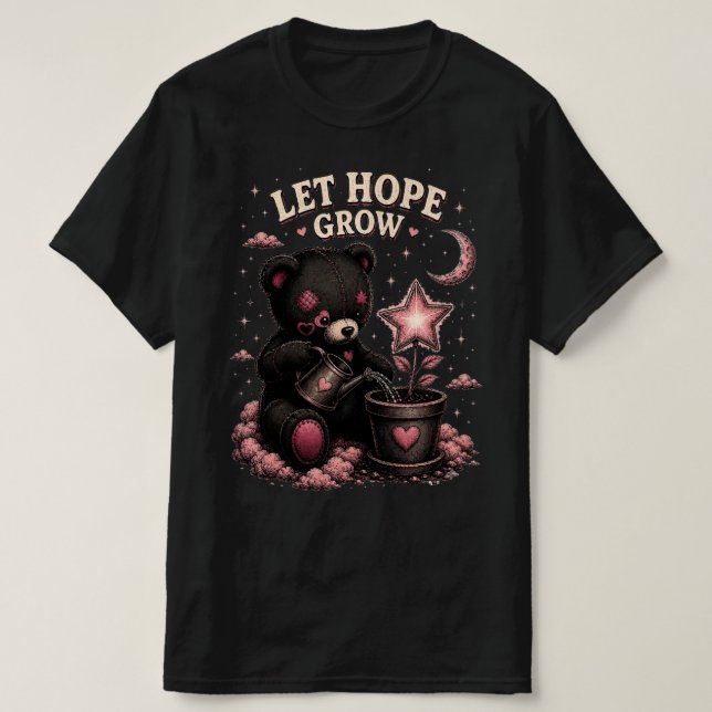 Lass Hoffnung wachsen Retro-gesteppter Teddybär T-Shirt (Design vorne)