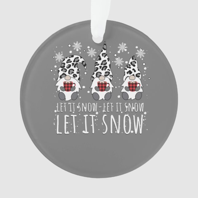 LASS IT SNOW Winter Gnome - Leopard Buffalo Karier Ornament (Vorderseite)