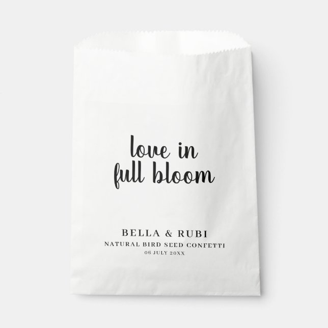 Lass Liebe erblühen Minimalistische Hochzeits-Same Geschenktütchen (Vorderseite)