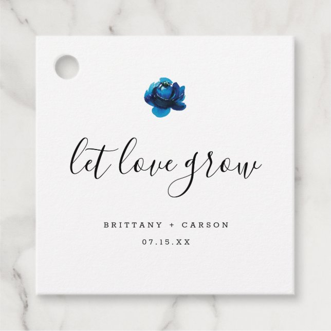 Lass Liebe Grow Blue Peony Hochzeit vielen Dank Geschenkanhänger (Vorderseite)