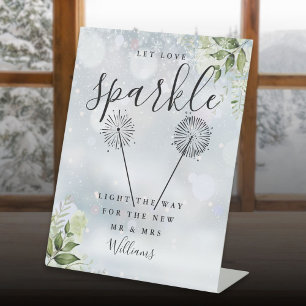 Lass Liebe im Wintergrün Hochzeit funkeln Sockelschild