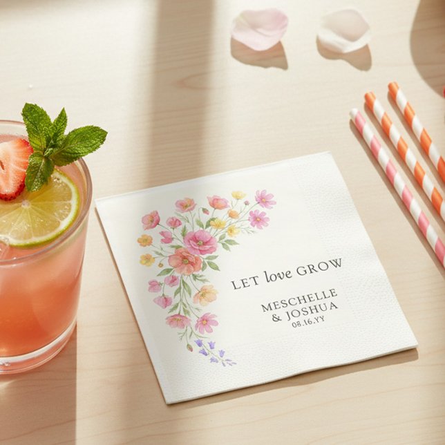 Lass Liebe rosa orange Blumen wachsen Hochzeit Serviette (Let love Grow pretty napkins from the Wildflower Bloom wedding collection by Darling & May)