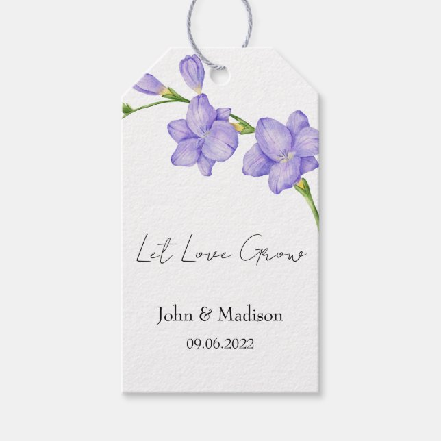 Lass Liebe wachsen Freesia-Samenpaket Hochzeit Geschenkanhänger (Vorderseite)