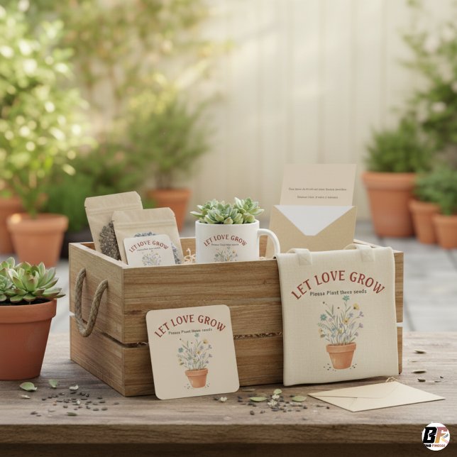 Lass Liebe wachsen Wildblumen-Samenpaket rustikale Quadratischer Aufkleber (Von Creator hochgeladen)