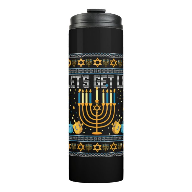 Lass Lit Menorah jüdischen Pun Ugly Hanukkah Chan Thermosbecher (Vorderseite)