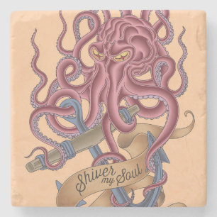 Lass meine Seele erschaudern Tintenfisch-Tattoo Steinuntersetzer