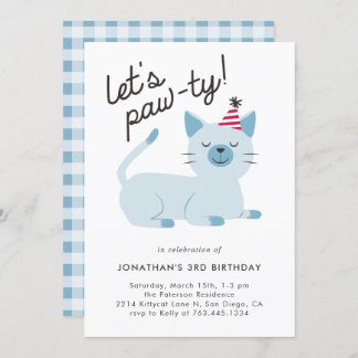 Lass Pawty Niedlich Kitty Cat Blue Birthday Party Einladung