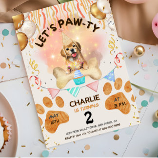 Lass Pawty Puppy Dog Watercolor Geburtstagsparty Einladung