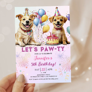 Lass Pawty Puppy Geburtstagsparty Girl 5. Geburtst Einladung