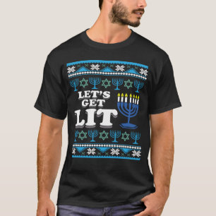 Lass s Get Lit jüdisch Ugly Hanukkah Weihnachten T-Shirt