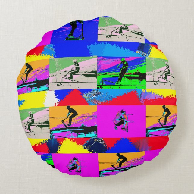 Lass Scoot - Stunt Scooter Rider Rundes Kissen (Rückseite)