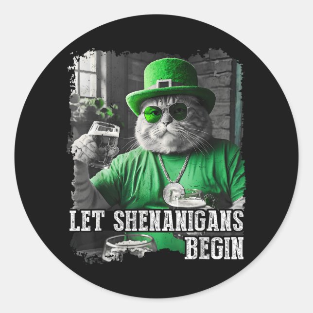 Lass Shenanigans Begin Funny Fat Cat St Patricks D Runder Aufkleber (Vorderseite)