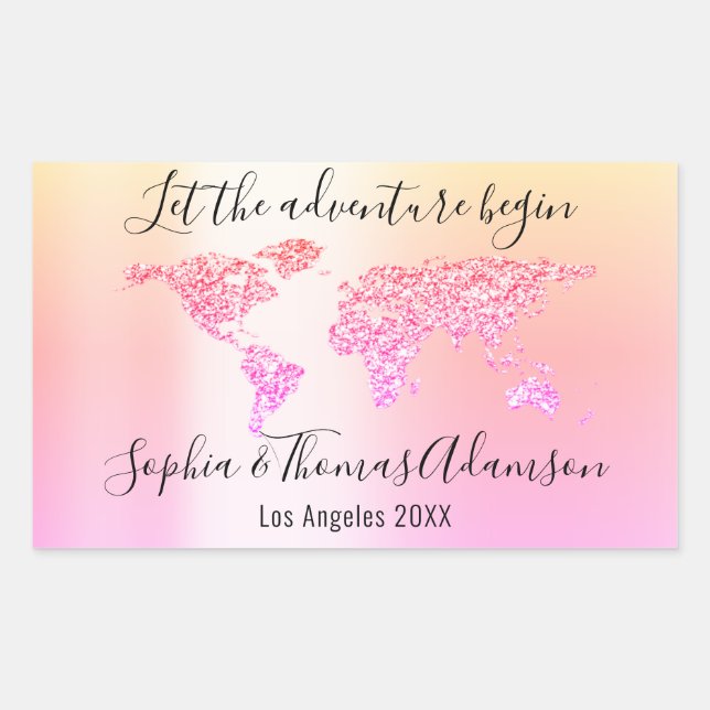 Lass The Adventure Begin Wedding World Map Ombre Rechteckiger Aufkleber (Vorderseite)