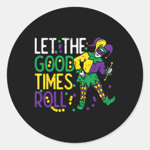 Lass The Good Time Roll Jester Bead Funny Mardi Gr Runder Aufkleber