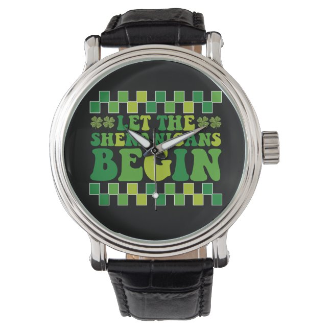Lass The Shenanigans Begin Irish Groovy Retro Armbanduhr (Vorderseite)