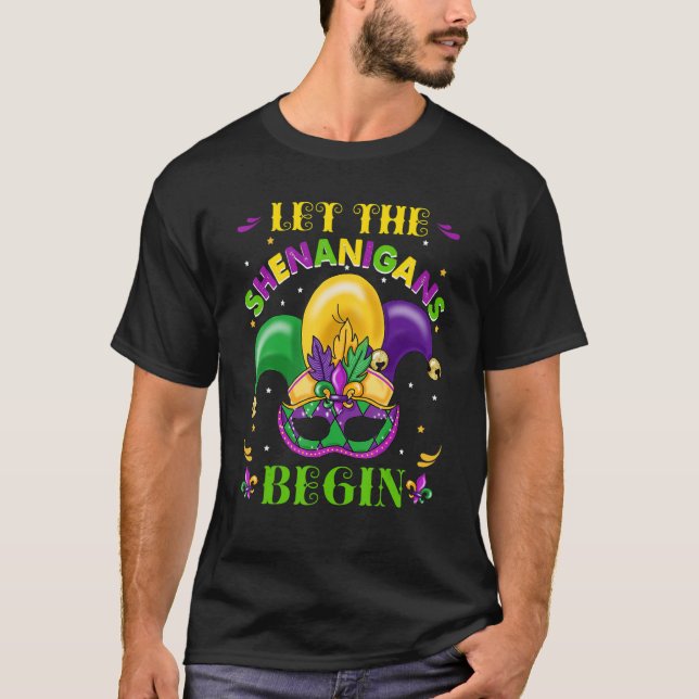Lass The Shenanigans Begin Mardi Gras Jester Hat C T-Shirt (Vorderseite)