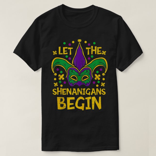 Lass The Shenanigans Begin Mardi Gras Jester Hat M T-Shirt (Design vorne)