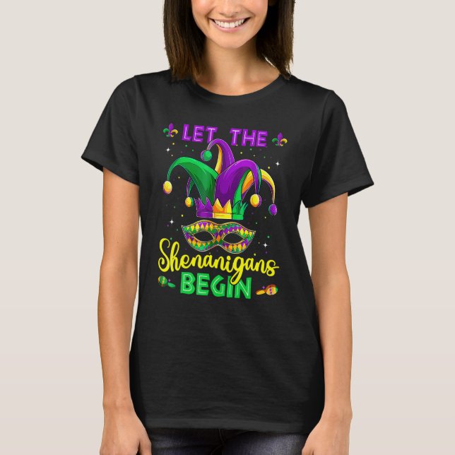 Lass The Shenanigans Begin Mardi Gras Party Maske  T-Shirt (Vorderseite)