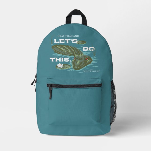 "Lass uns das machen" Alligator - der weiße Lotus Bedruckter Rucksack (Vorderseite)