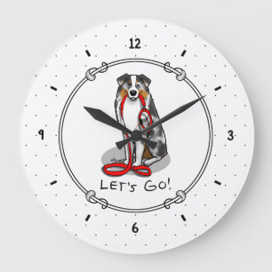 Lass uns gehen! Australischer Schäferhund (blaues  Große Wanduhr