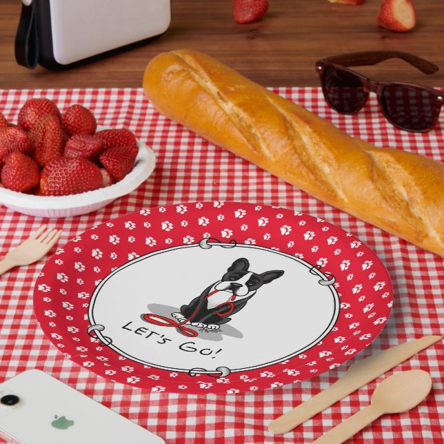 Lass uns gehen! Boston Terrier Dog (schwarz) Funny Pappteller (Picknick)