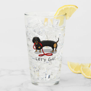 Lass uns gehen! Dackel Hund (schwarz und braun) Wi Glas